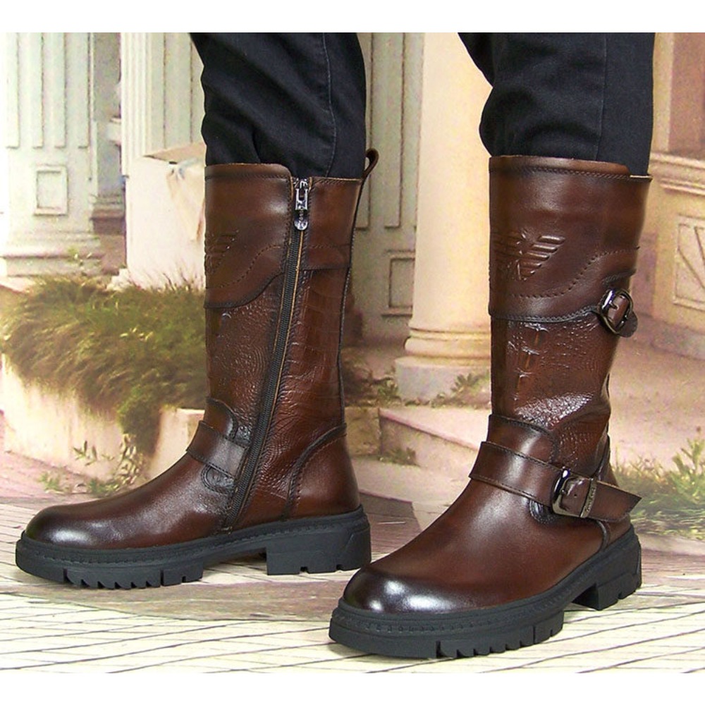 Men'S Shoes Zipper - Botas Ecuestres de Cuero Genuino para