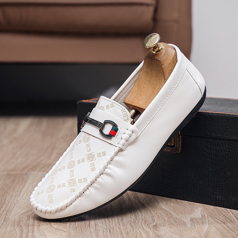 Men'S Shoes Black And White - Mocasines italianos de cuero PU para