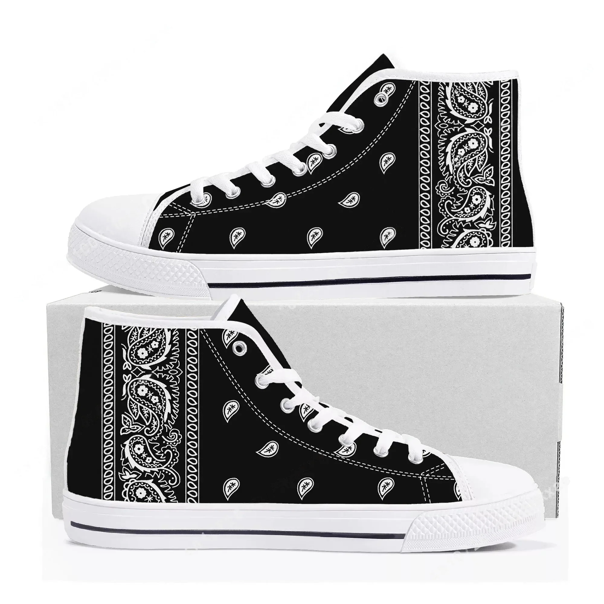 Men'S Shoes Black And White - Zapatillas altas Bandana Paisley para hombre,