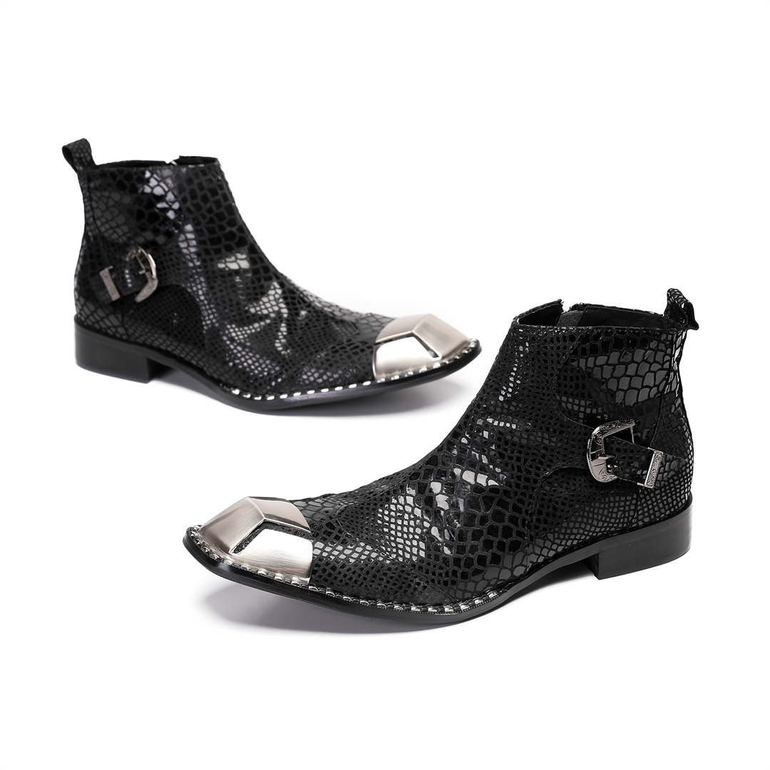 Men'S Shoes Zipper - Botas de vestir de cuero negro