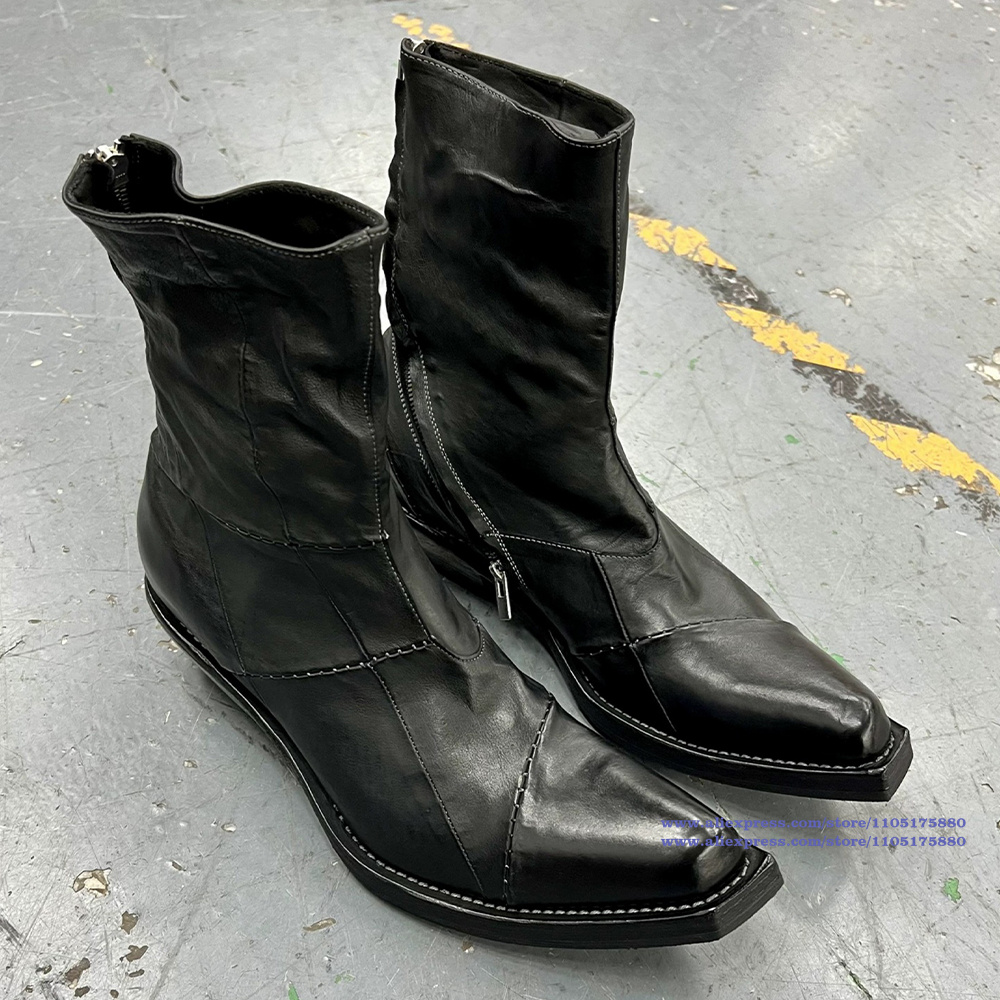 Botas de cuero negro para homb - Men'S Shoes Zipper reseña y precio