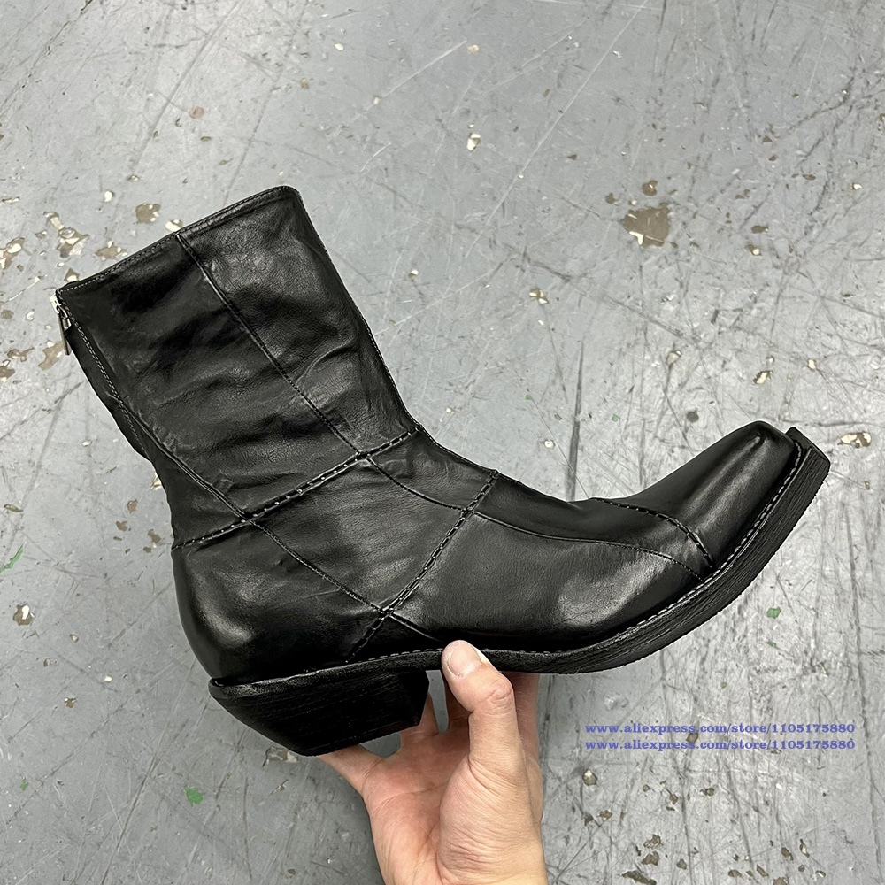 Botas de cuero negro para homb - Men'S Shoes Zipper reseña y precio