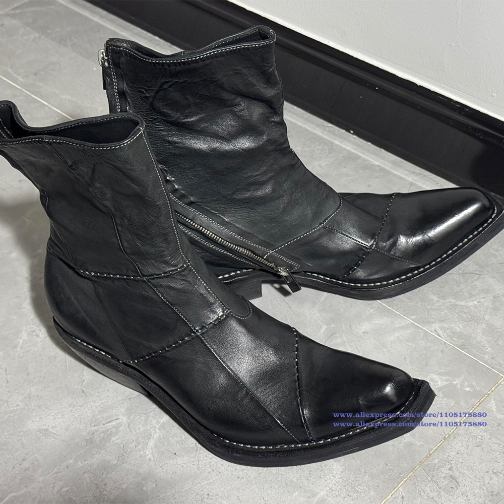 Botas de cuero negro para homb - Men'S Shoes Zipper reseña y precio
