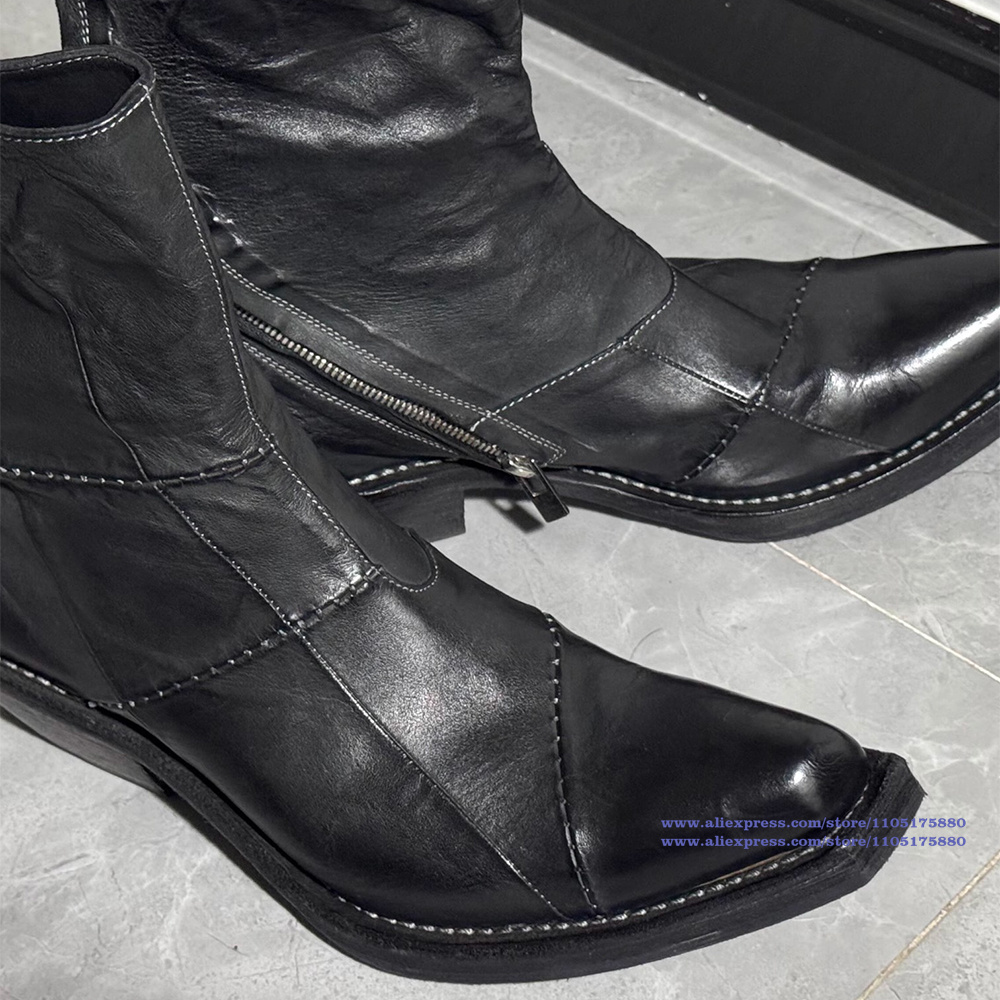 Botas de cuero negro para homb - Men'S Shoes Zipper reseña y precio